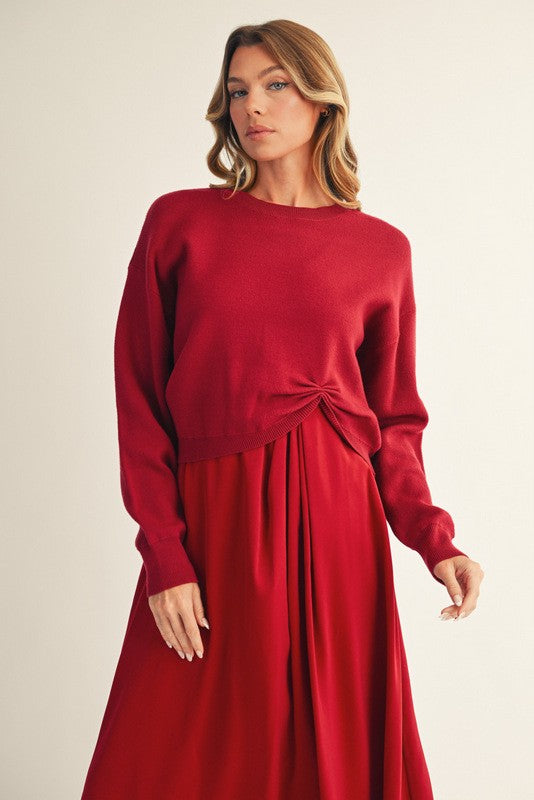 Soft Knotted Sweater Top- Burgundy