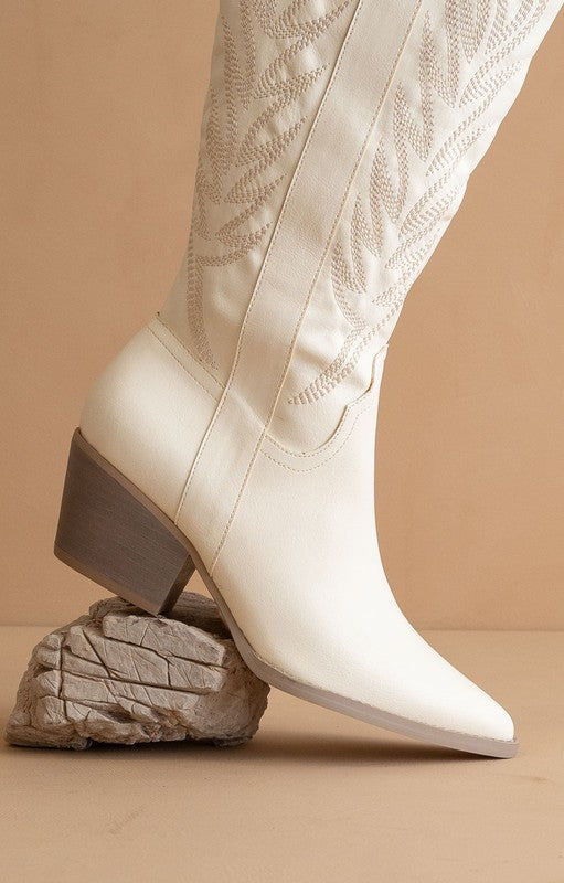 Samara Embroidered Tall Boot- White