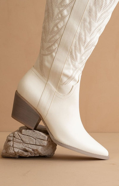 Samara Embroidered Tall Boot- White