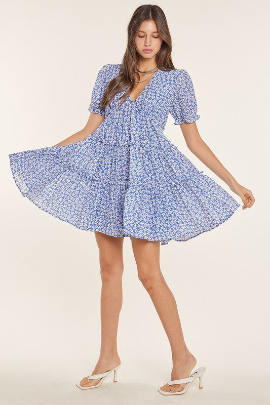 Sweet Blue Floral Babydoll Dress
