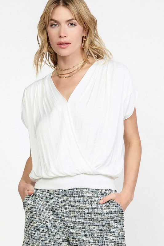 White Cap Sleeve Pleated Shoulder Top