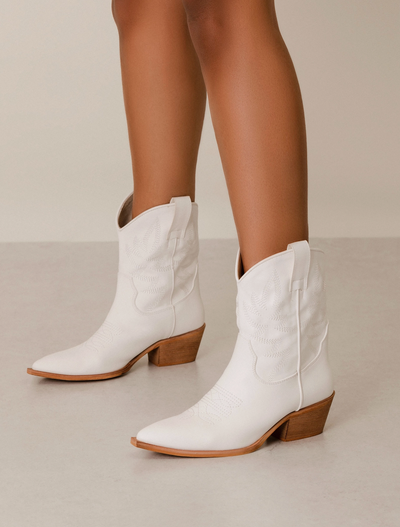 Claire Mid Calf Bootie- White