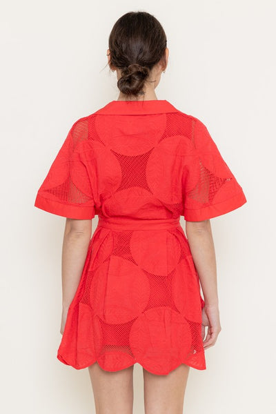 Red V-Neck Placket Collar Mini Dress