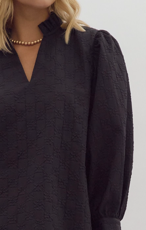 Black Embossed Puff Sleeve Top