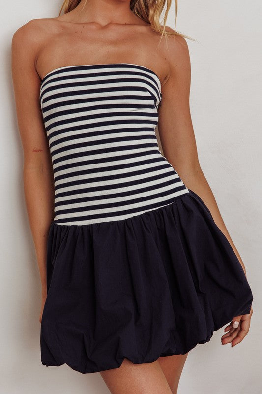 Sailor Stripe Mini Dress-Navy