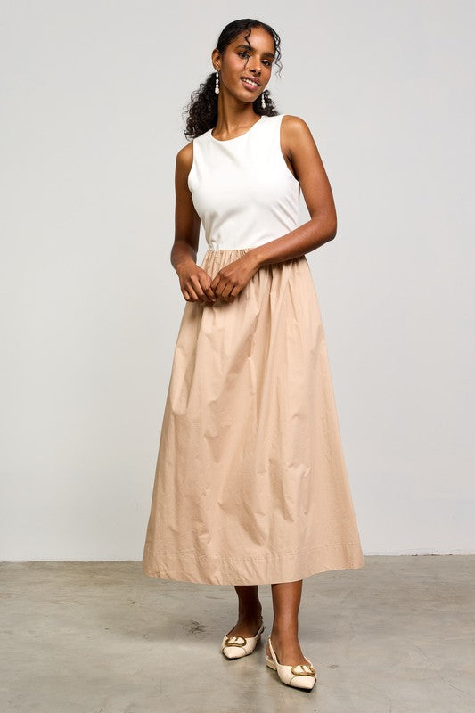 Mixed Fabric Tank Midi Dress