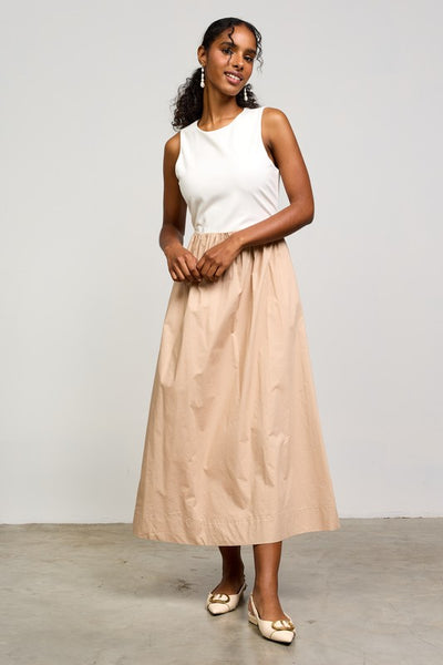 Mixed Fabric Tank Midi Dress
