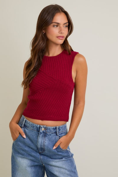 Textured Sleeveless Sweater Top- Burgundy