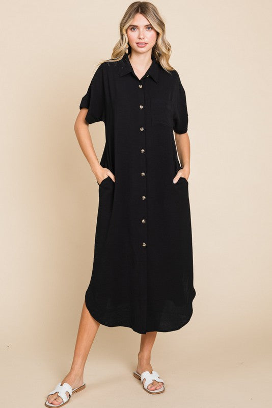 Jodie Shirt Dress- Black