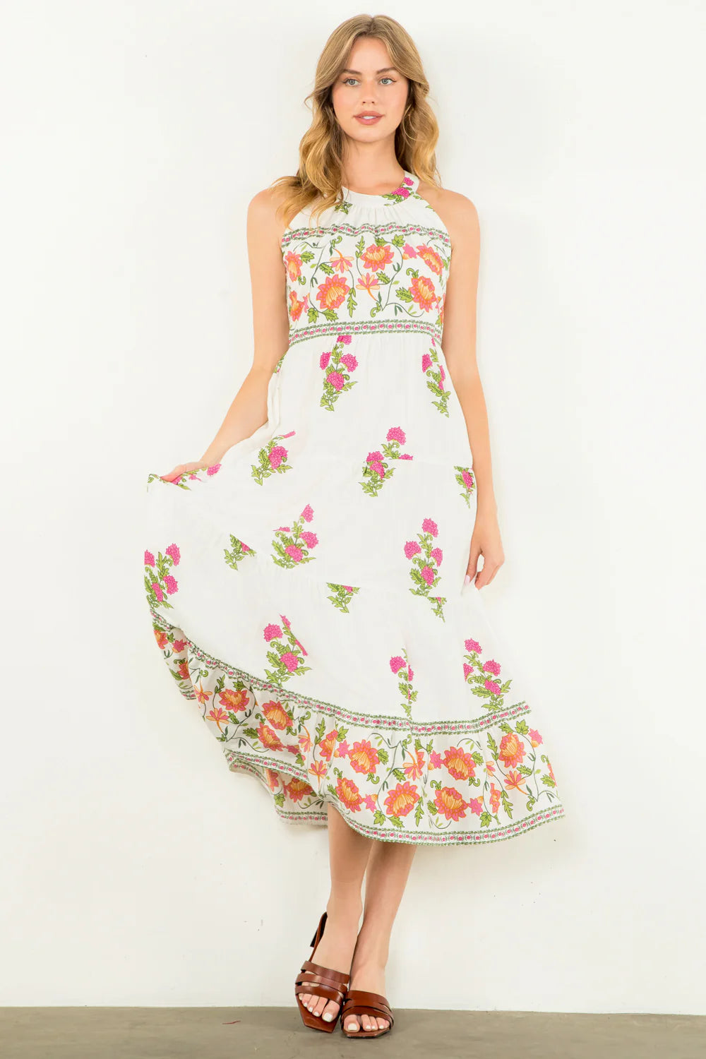 Halter Floral Print Maxi Dress