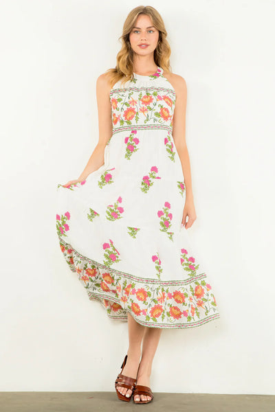 Halter Floral Print Maxi Dress