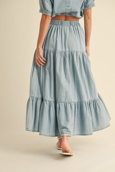 Moxie Tiered Denim Maxi Skirt Set