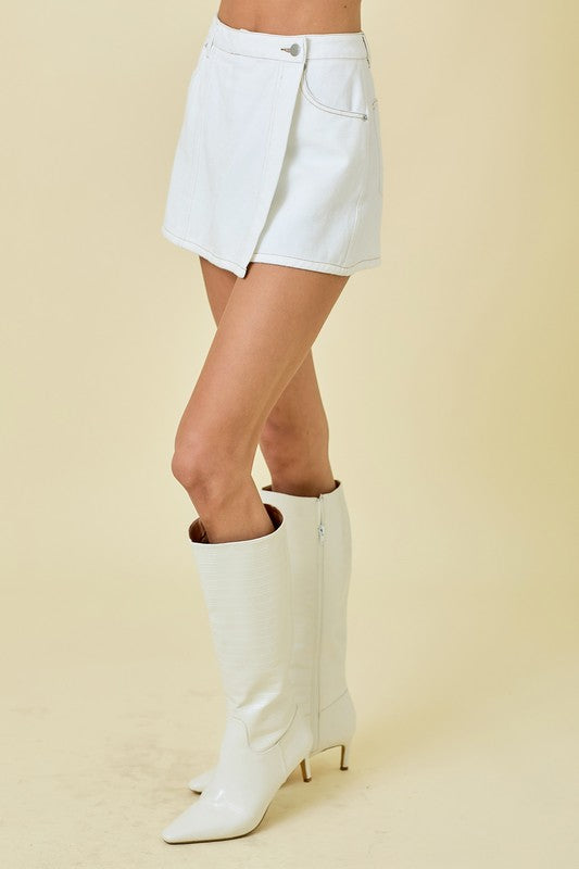 Off White Asymmetrical Wrap Denim Skort
