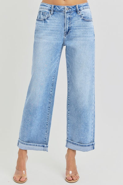 High Rise Ankle Cuffed Jeans- Light