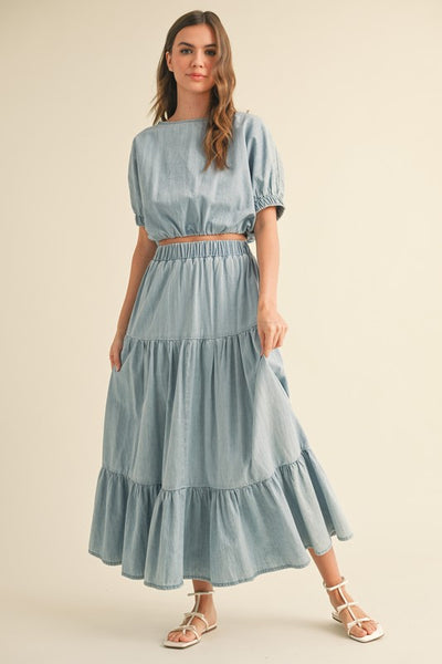 Moxie Tiered Denim Maxi Skirt Set