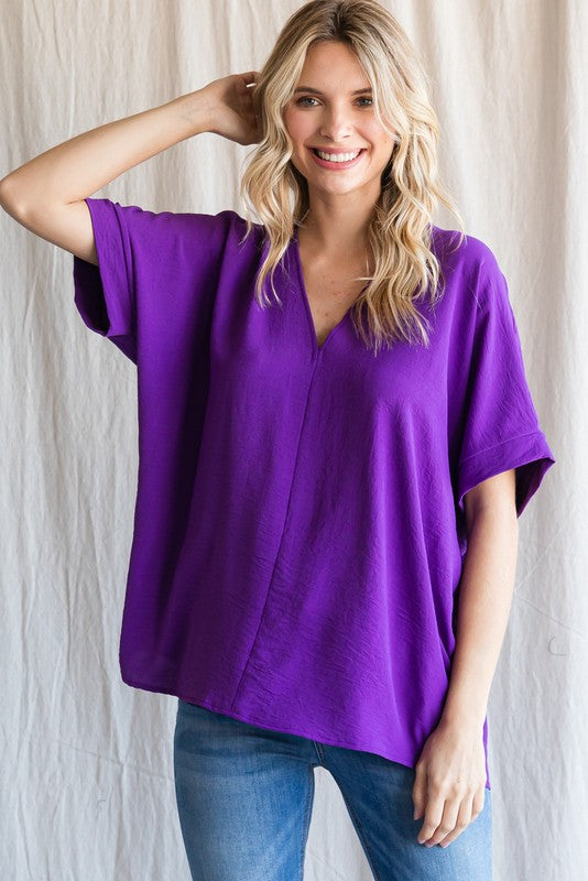Purple V-Neck Front Seem Top