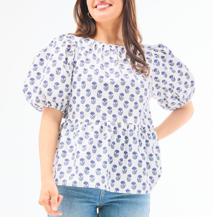 Nina Floral Foulard Navy Top