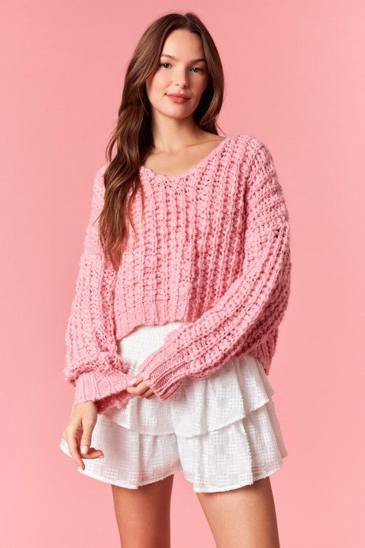 Popcorn Yarn Cropped Sweater