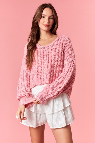 Popcorn Yarn Cropped Sweater