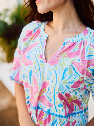Hibiscus Harmony White Palmer Dress