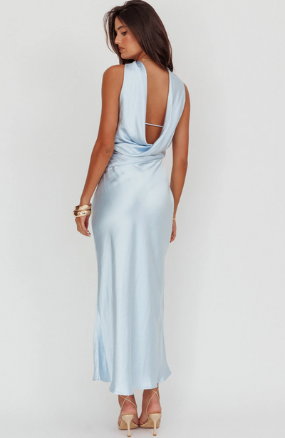 Baby Blue Reverse Halter Maxi Dress
