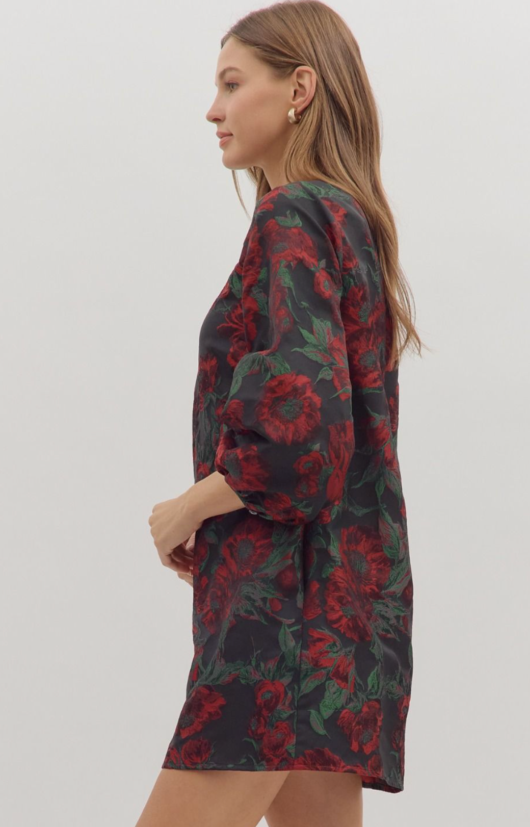 Floral Jacquard Long Sleeve Mini Dress