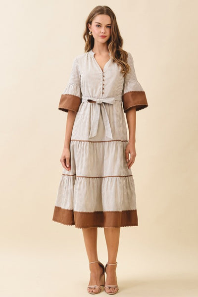 Beige Striped Dress