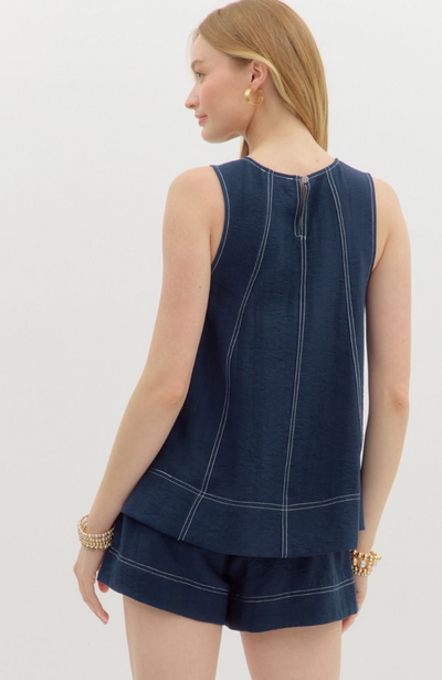 Navy Stitch Detail Short Set