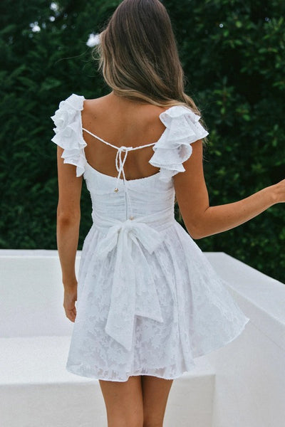 White Textured Waist Tie Dress