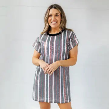 Striped Sequin Dress- Garnet/ Black