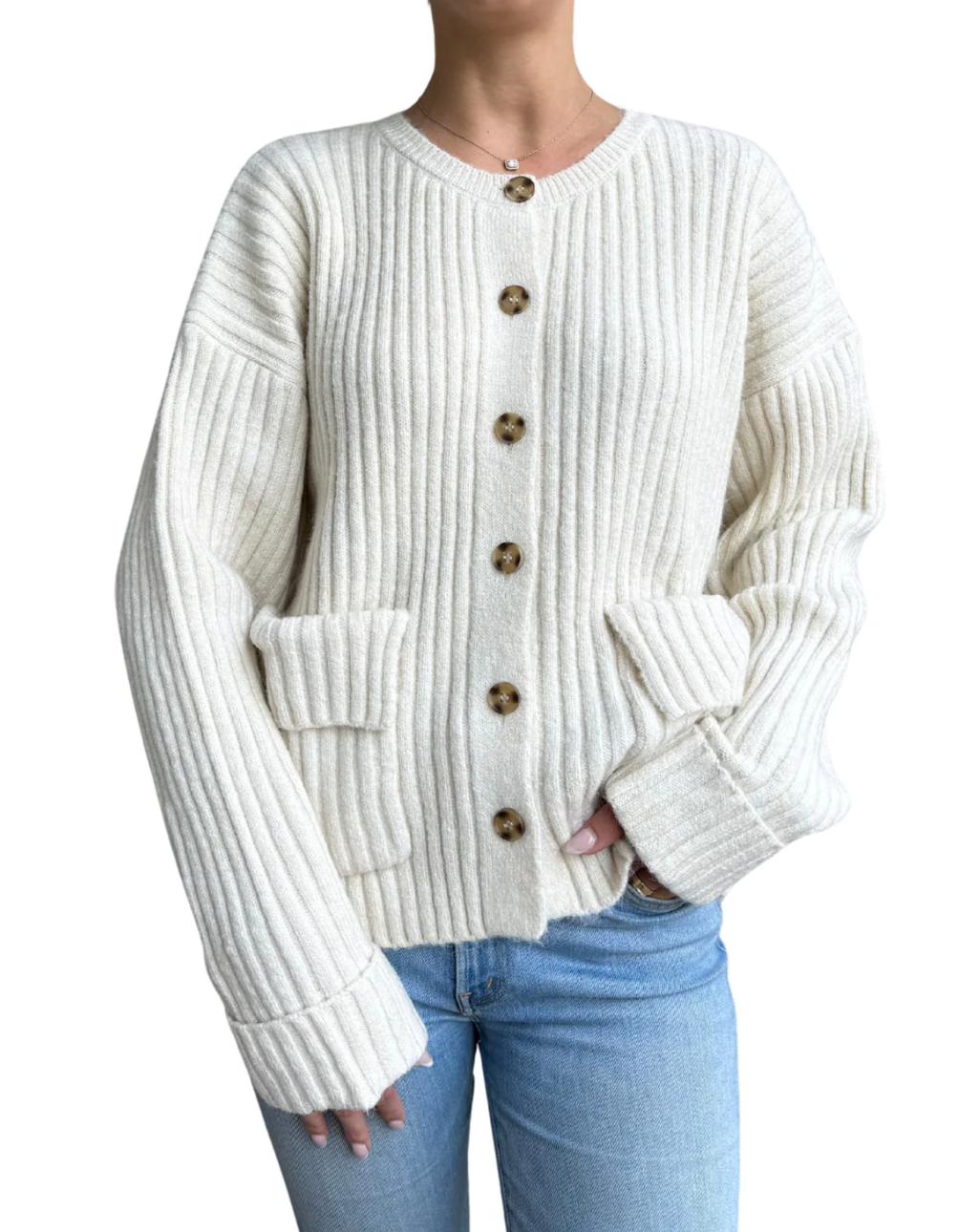 Button Down Front Pocket Sweater Cardigan