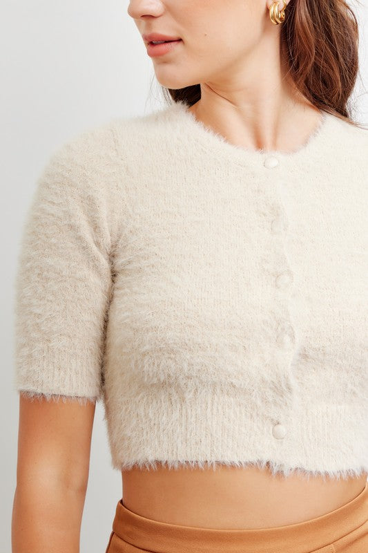 Fuzzy Crop Sweater Cardigan