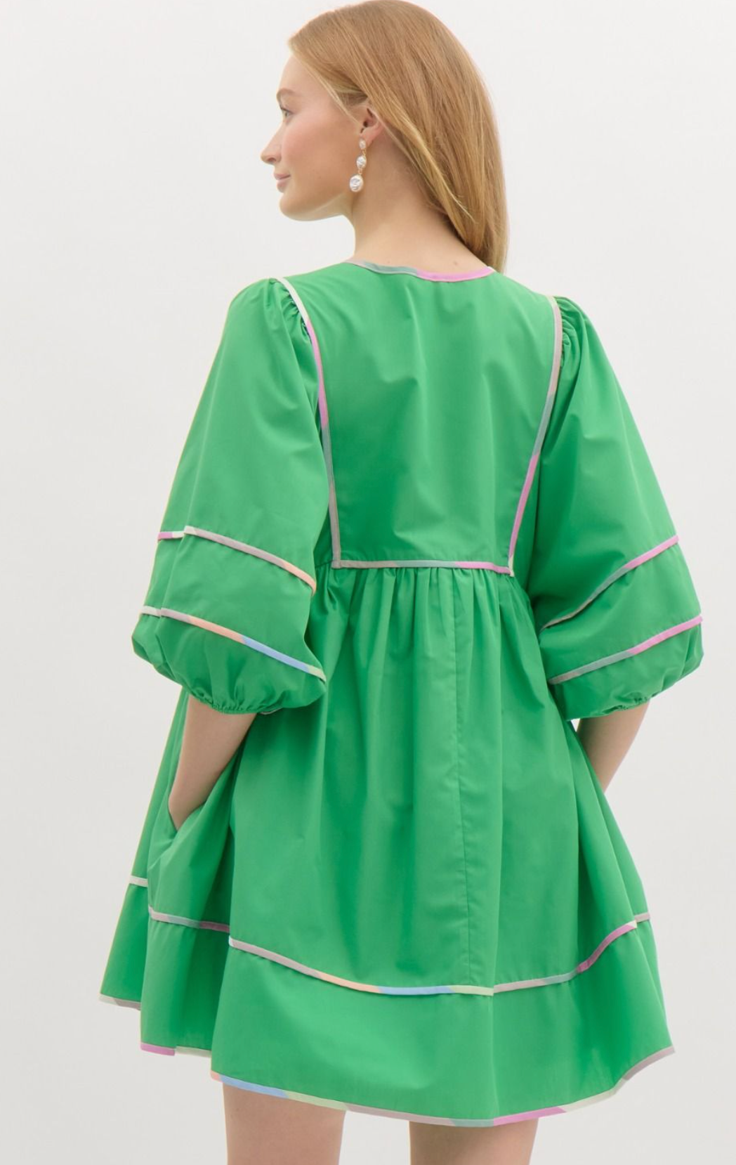 Green Mini Dress With Color Block Trim