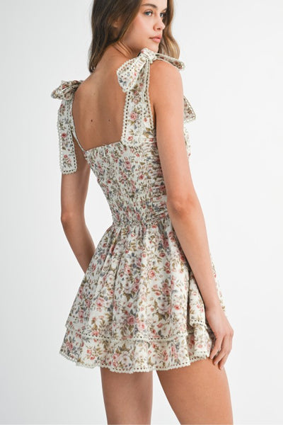 Fall Floral Print Ruched Bodice Mini Dress