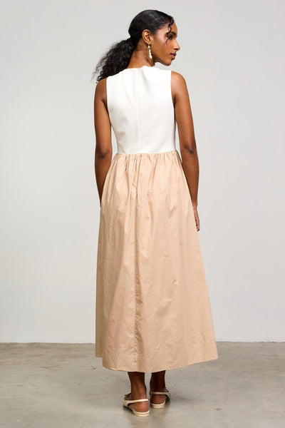 Mixed Fabric Tank Midi Dress