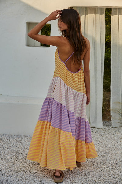 Bronwyn Yellow and Purple Striped Maxi Dress