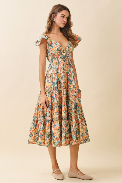 Floral Print Scoop Back Midi Dress
