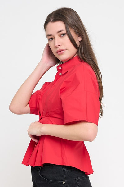 Red Poplin Pin Tucked Shirt
