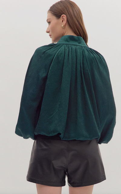 Hunter Green Balloon Long Sleeve Top