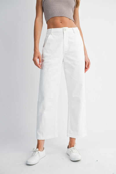 Cropped White Barrel Leg Pants