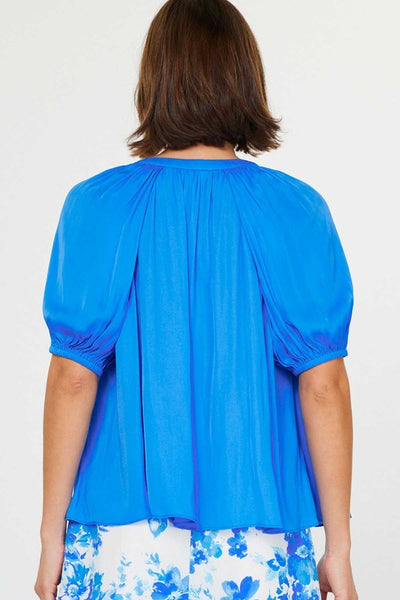 Half Sleeve V-Neck Blouse Top- Blue