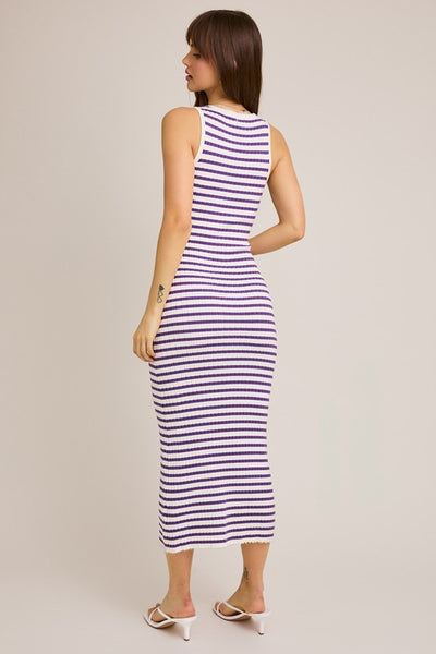 Purple and White Striped Midi Dress