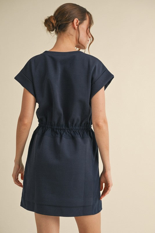 Navy Jersey Drawstring Waist Dress