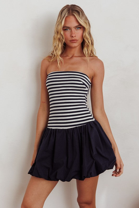 Sailor Stripe Mini Dress-Navy