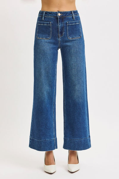 Patch Pocket Wide Leg Denim- Dark