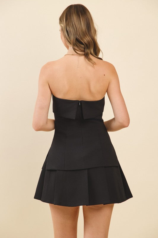 Black Strapless Foldover Tailored Top