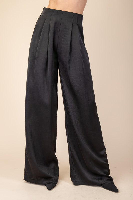 Black Pleated Wide Leg Pants