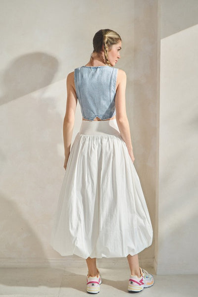 Balloon Hem Maxi Skirt- White