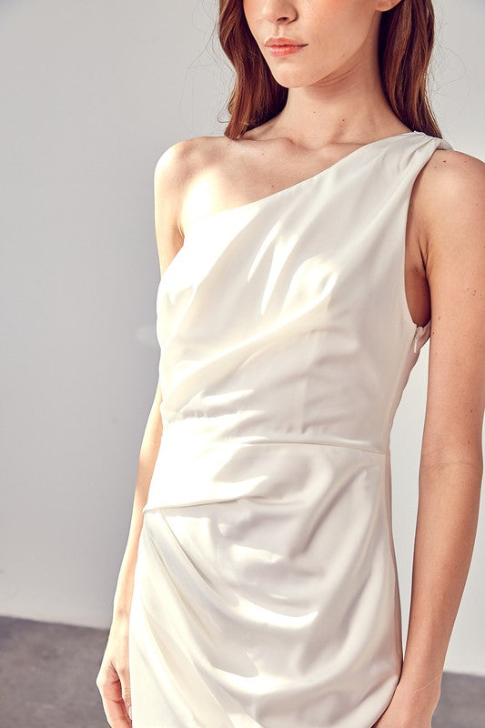White Satin One Shoulder Dress