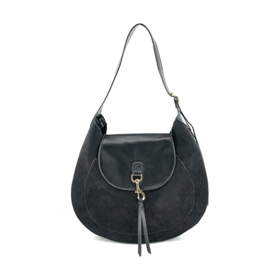 Suede Foldover Clip Bag